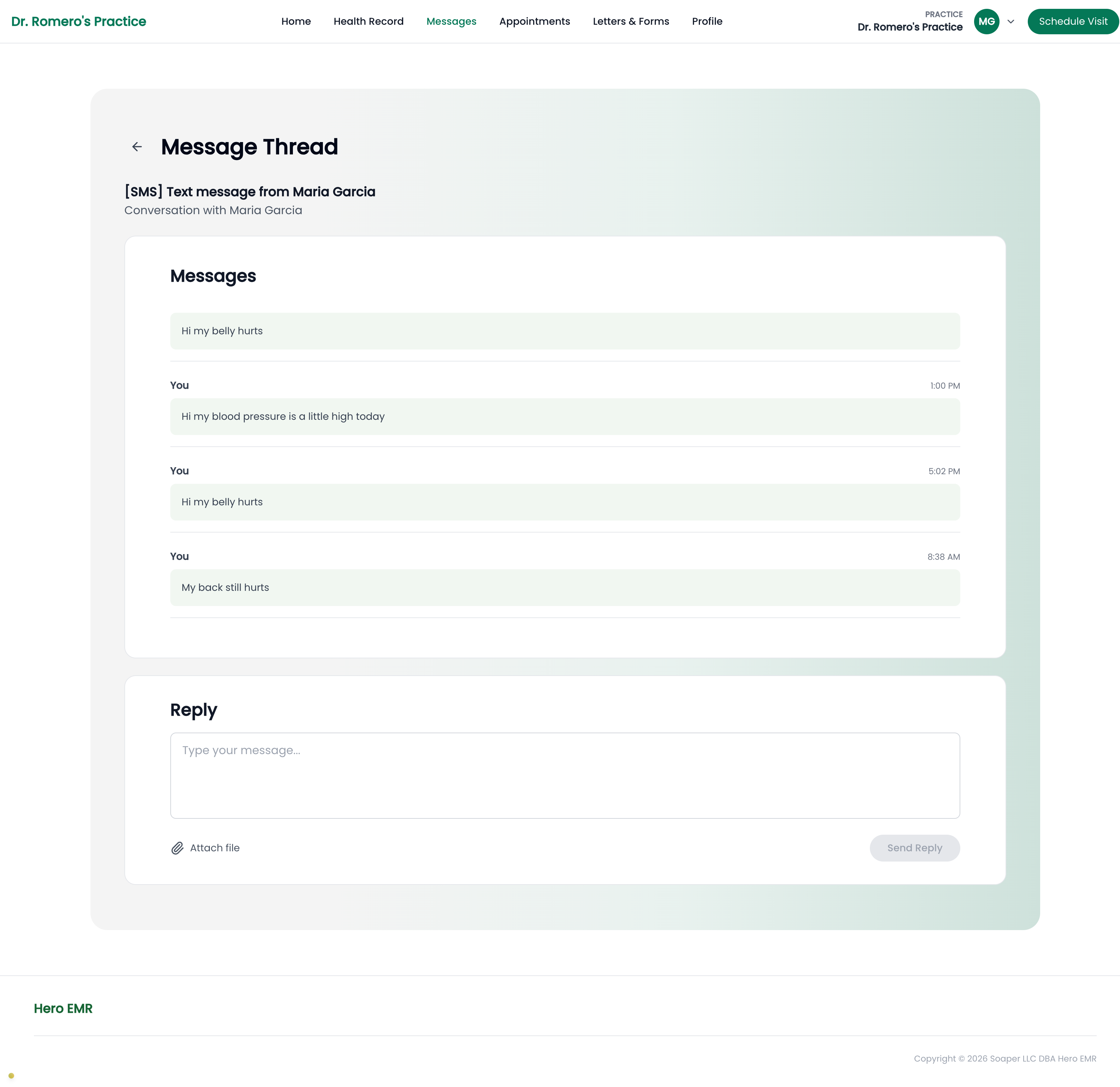 Patient portal message thread