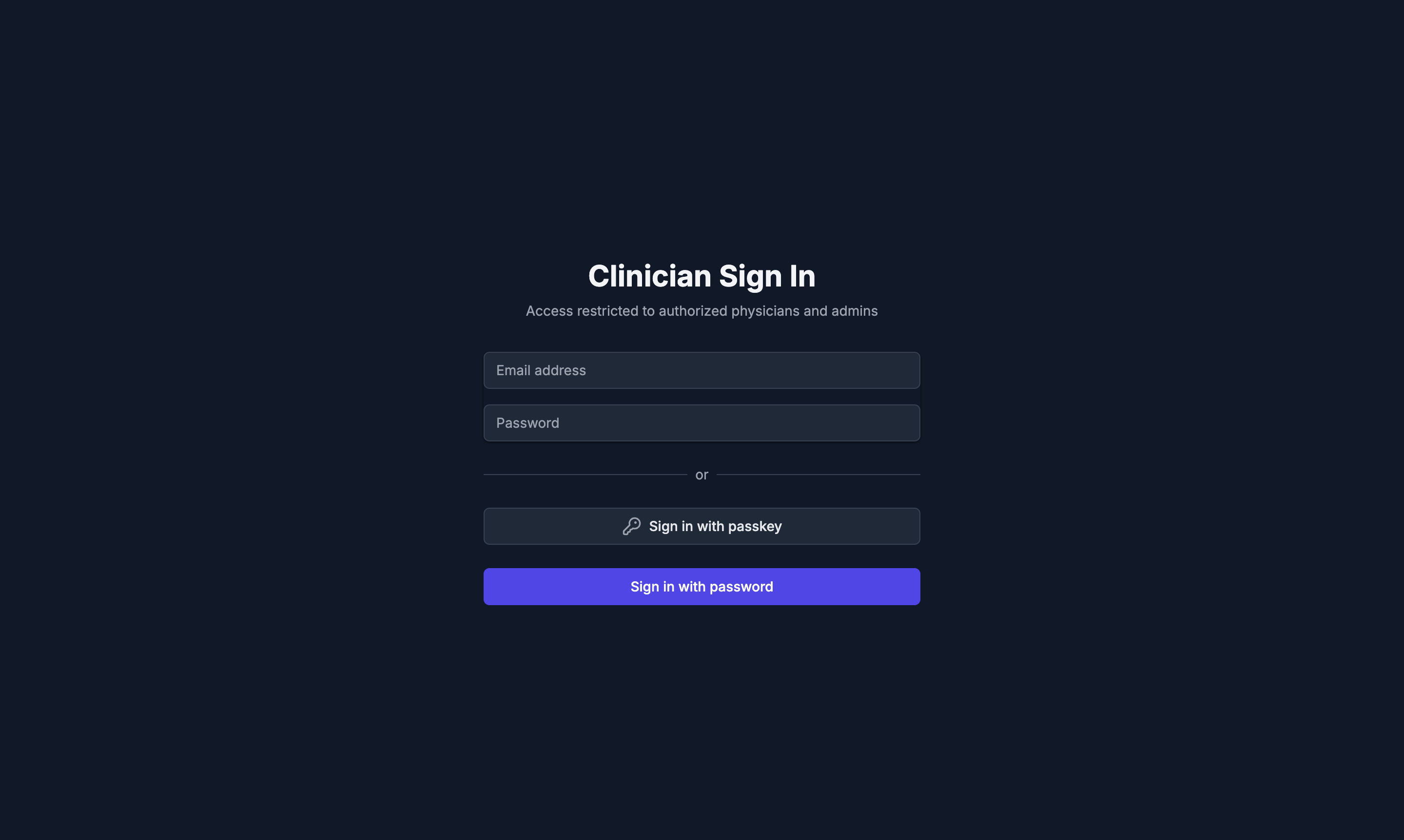 EMR login screen