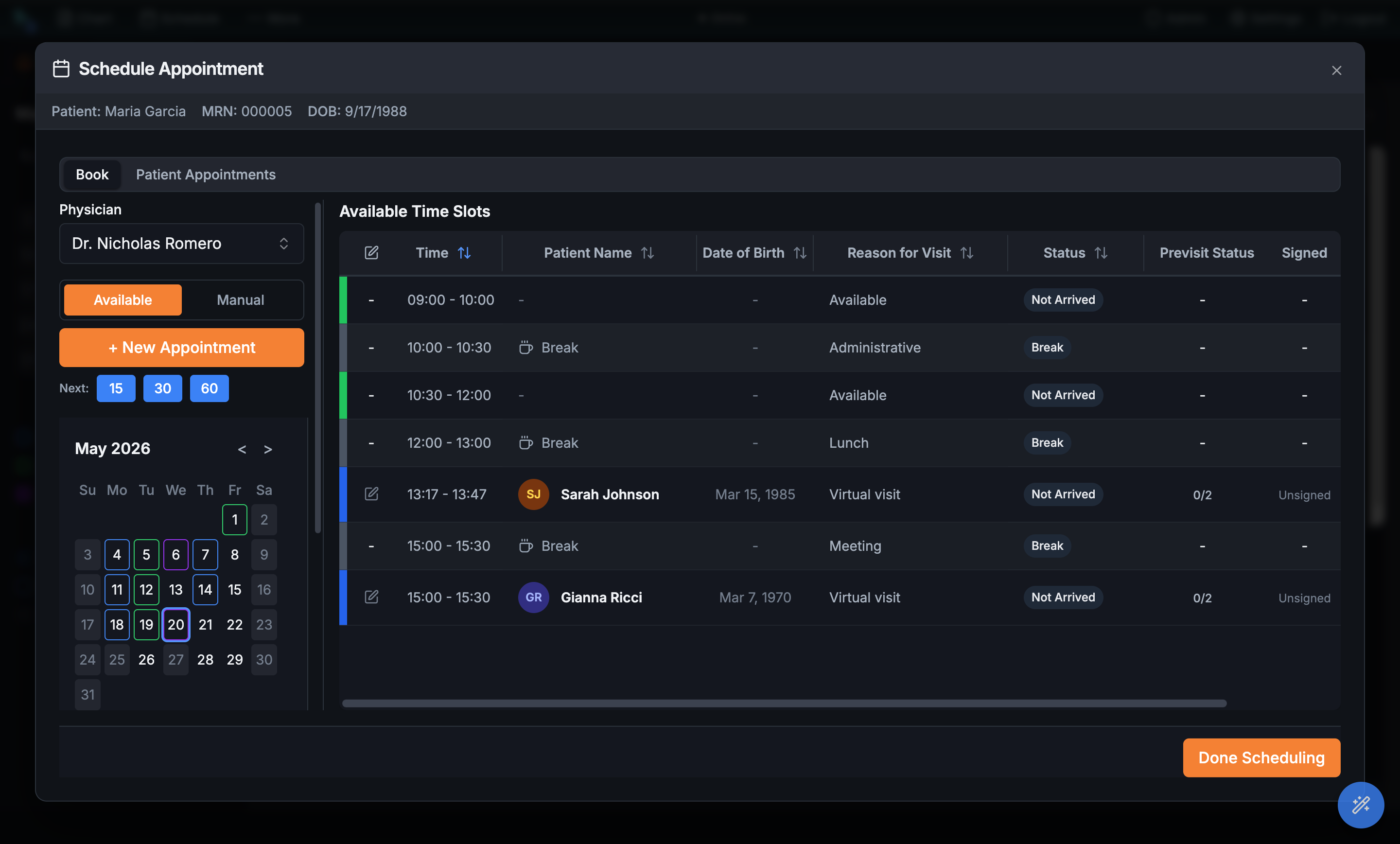 Schedule appointment workspace
