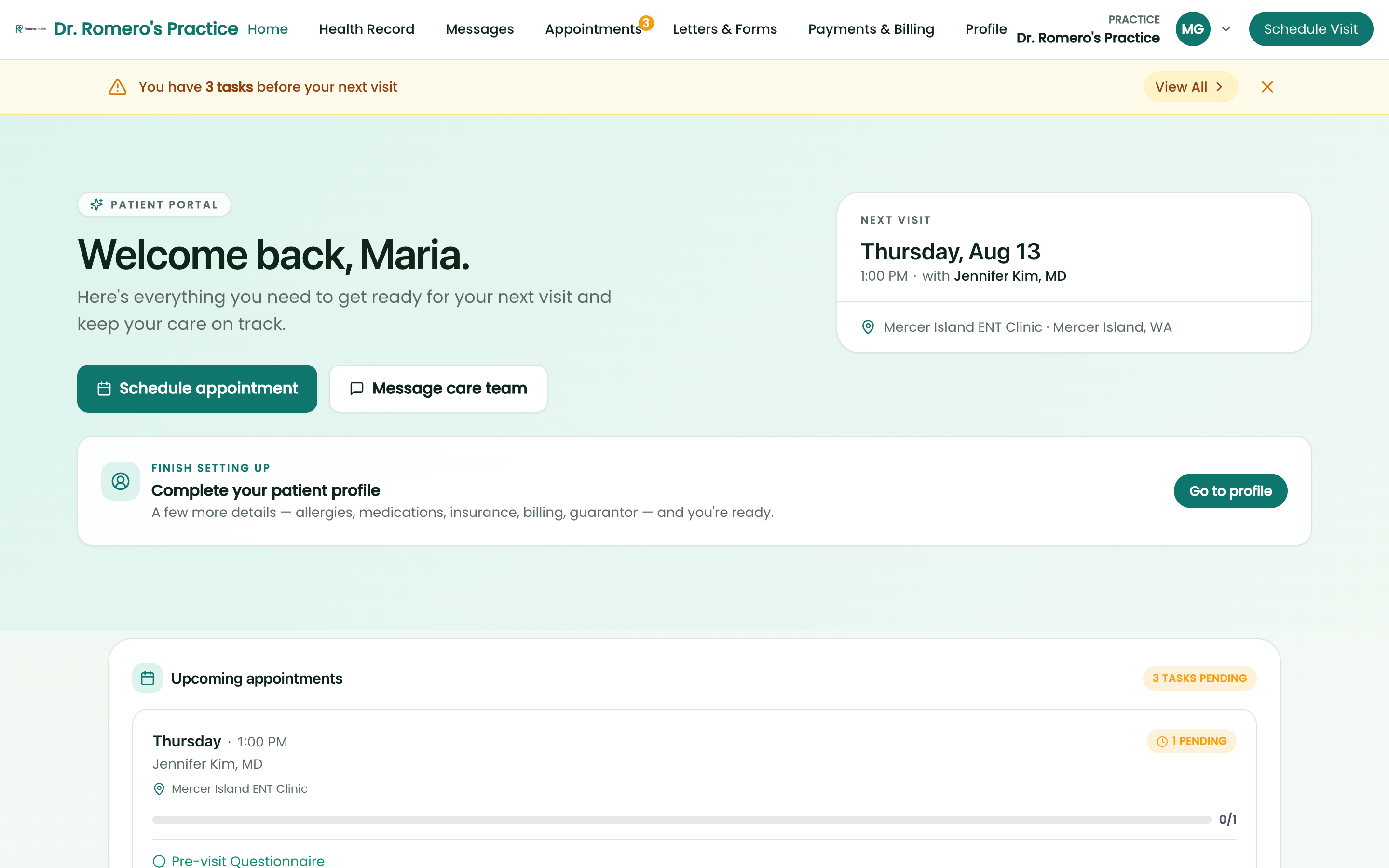 Patient portal home